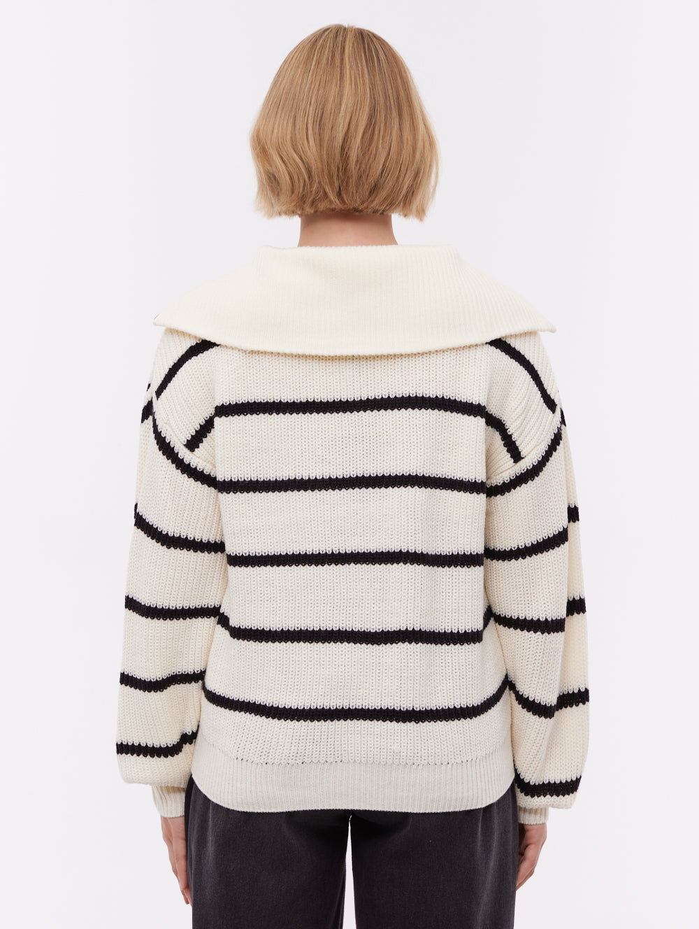 Margita chandail rayé demi-zip à col montant - Beige