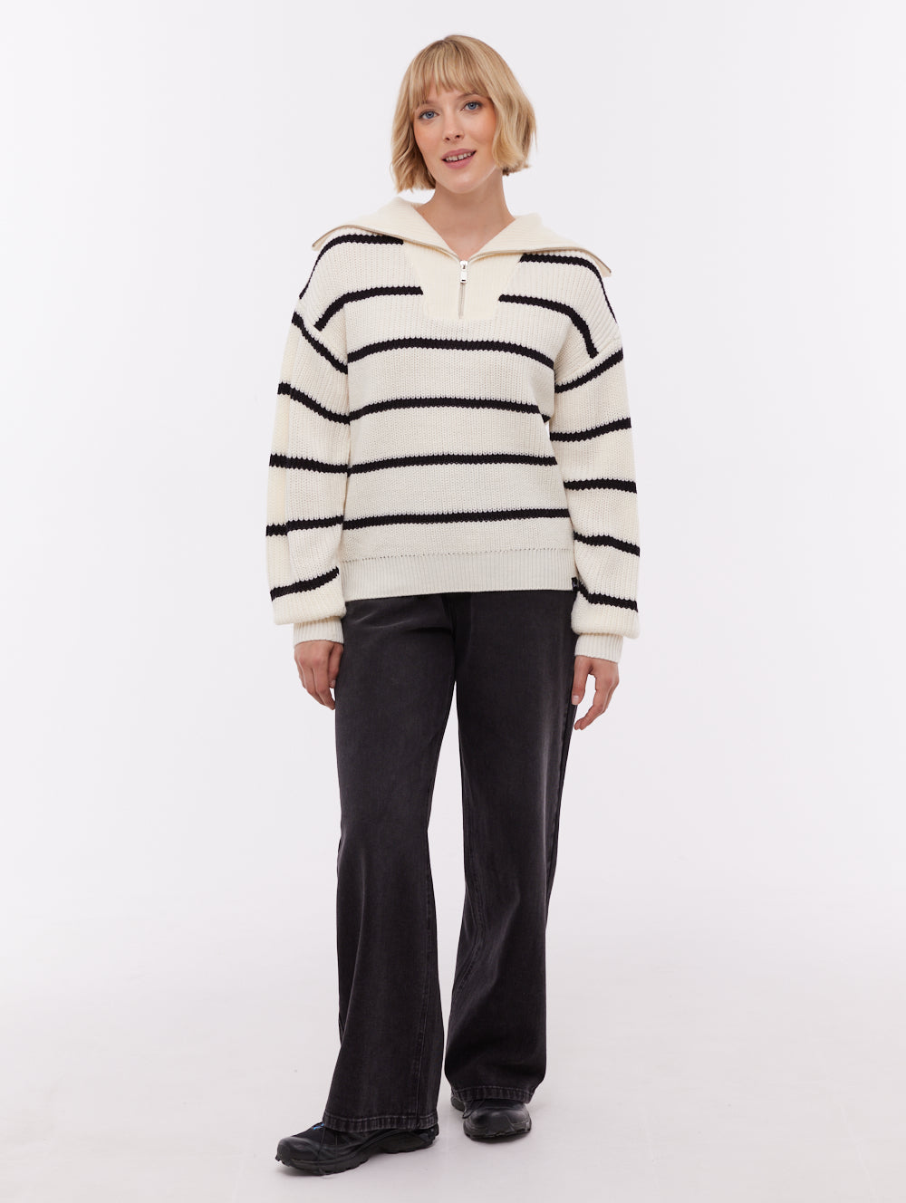 Margita chandail rayé demi-zip à col montant - Beige