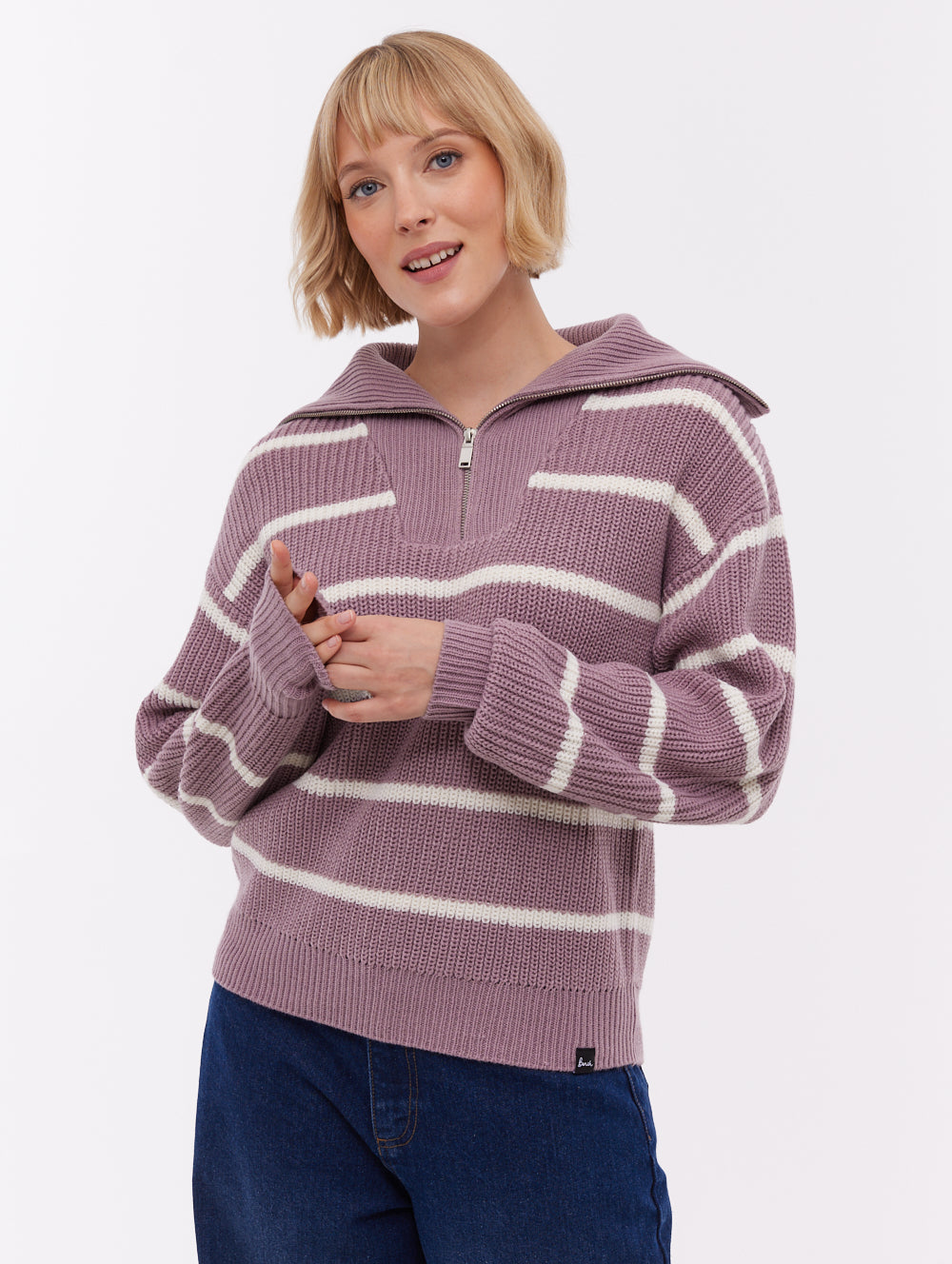 Margita chandail rayé demi-zip à col montant - Violet