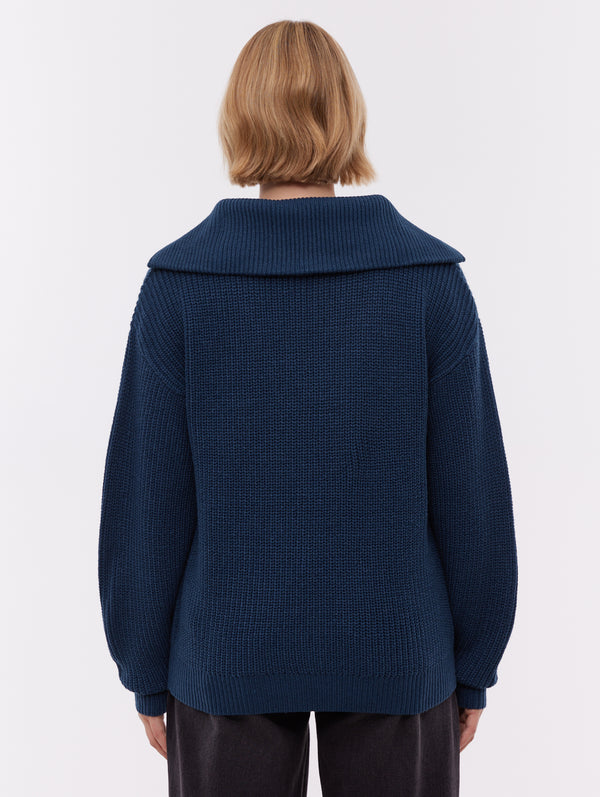 Audreena Zippered Funnel Sweater - Blue - Bench