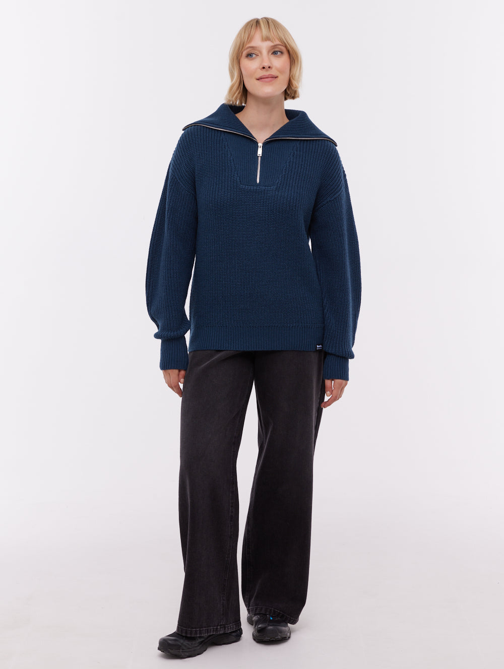 Audreena Blue NY018 Knit 1/4 Zips Oversized Collar Shot 2