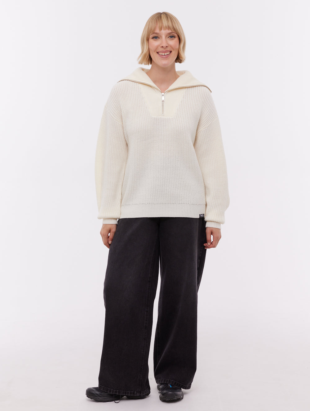 Audreena White WH007 Knit 1/4 Zips Oversized Collar Shot 2