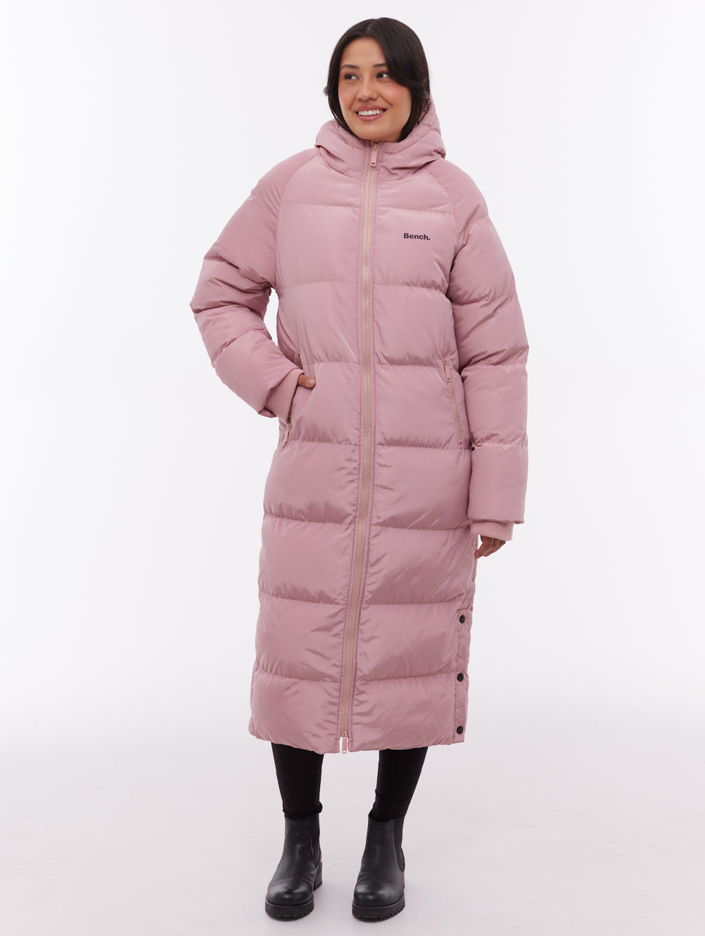 Ryelle manteau long matelassé à capuchon - Rose