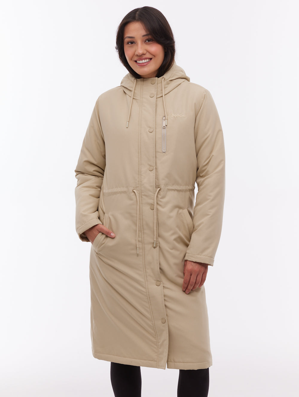 Sari manteau long matelassé à capuchon - Beige