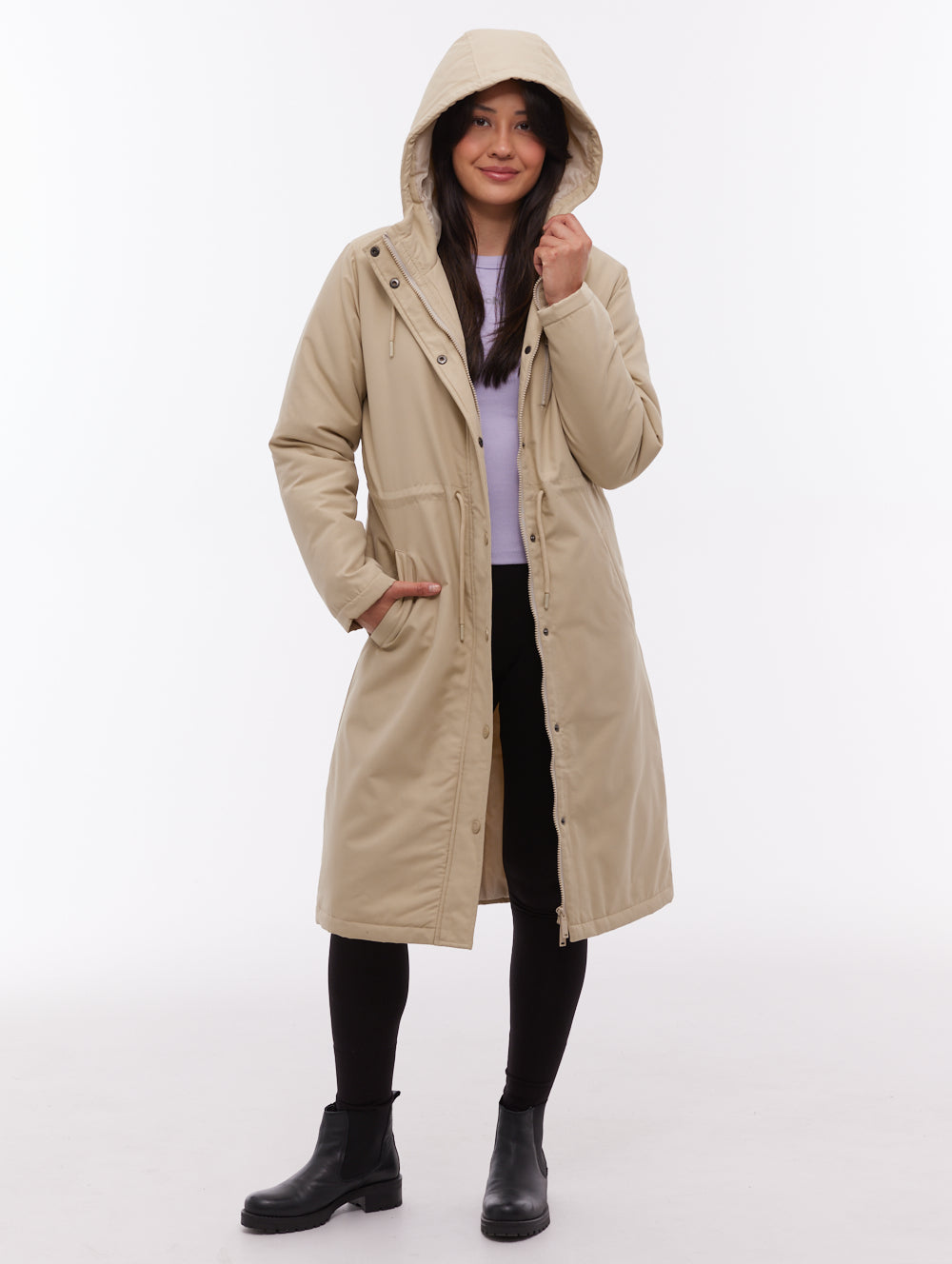 Sari manteau long matelassé à capuchon - Beige