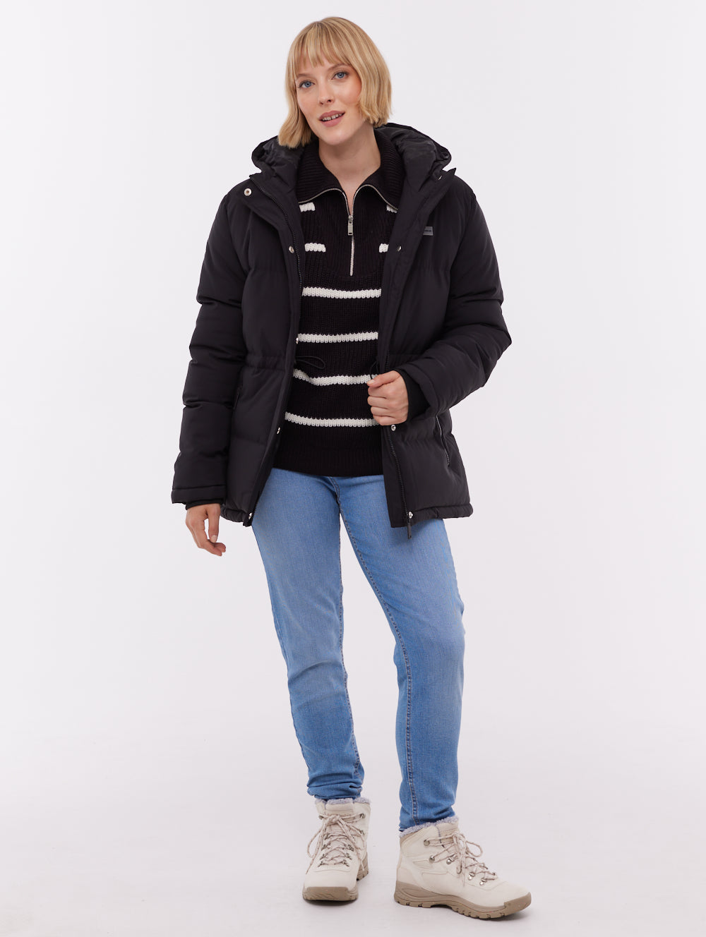 Fina parka matelassé à capuchon - Noir