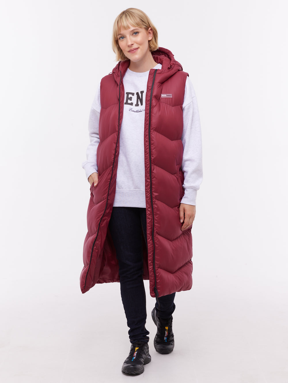 Saz veste longue sans manches à capuchon - Rouge