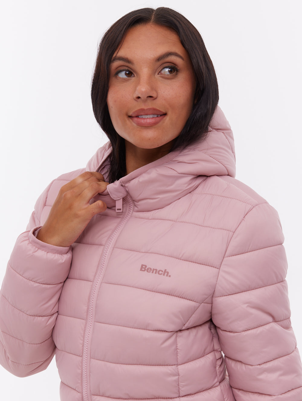 Nella manteau matelassé long à capuchon - Rose