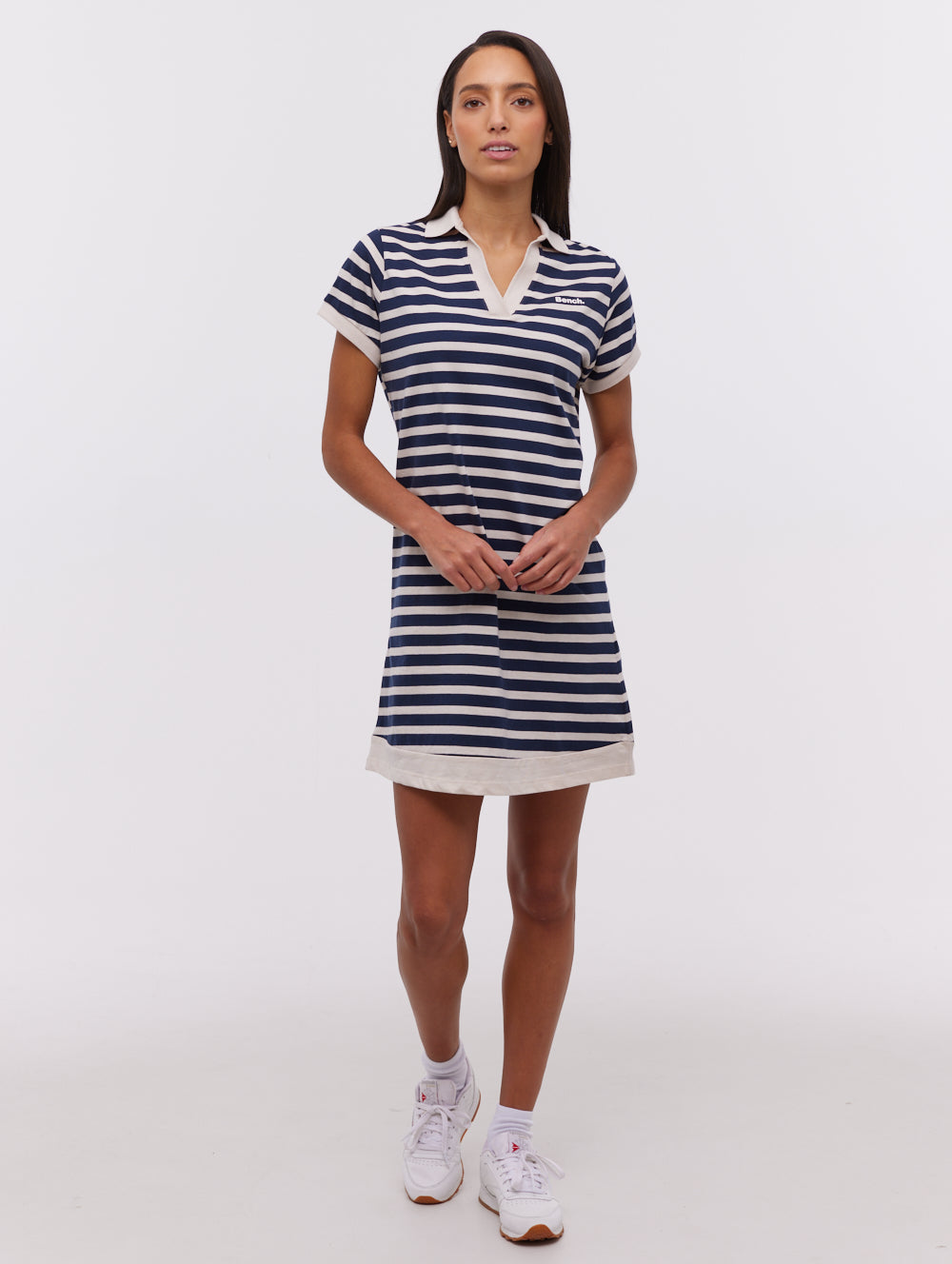 blue and white striped polo dress Cabana Life - Stripe Zip Sport Dress - Navy main image 0