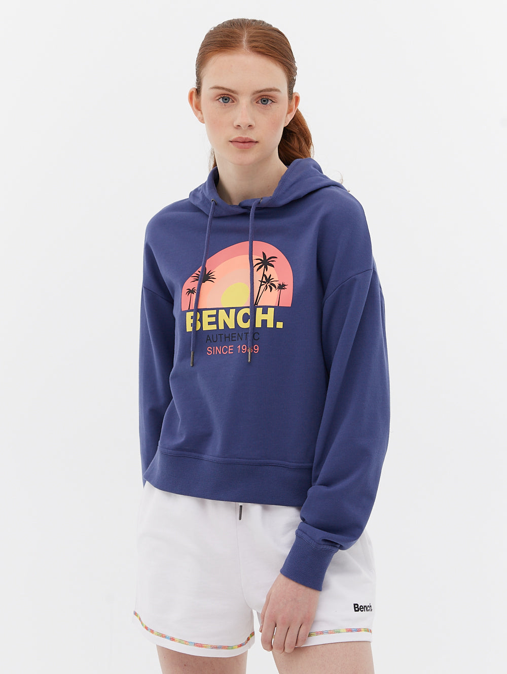 French Terry Cropped Graphic Hoodie - BLEHA0418M