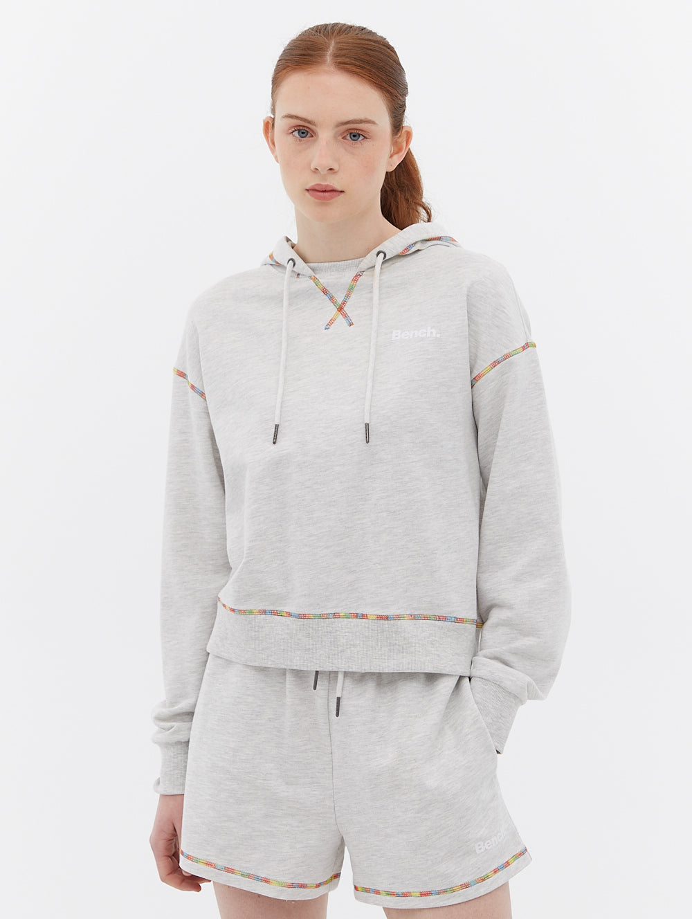 French Terry Cropped Hoodie with Multi Colour Stitch - BLEHA0419M